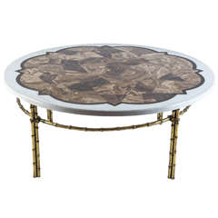 Agate, Marble and Brass Round Cocktail Table