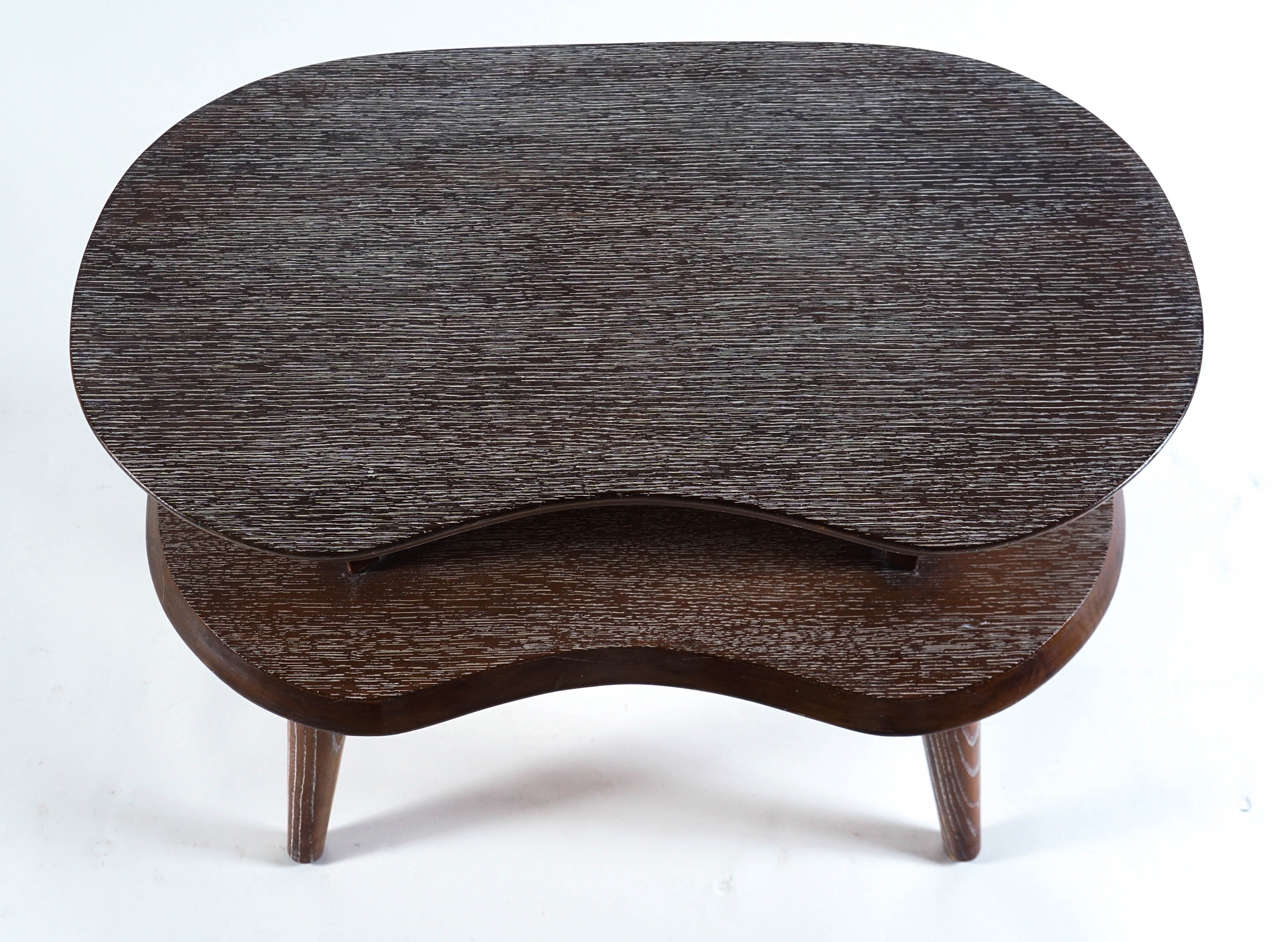 Mid-20th Century Brown and White Kidney-Shape Cerused Oak Side Table