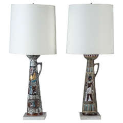 Pair of  Italian Pottery Table Lamps in the Style of Raymor or Bitossi