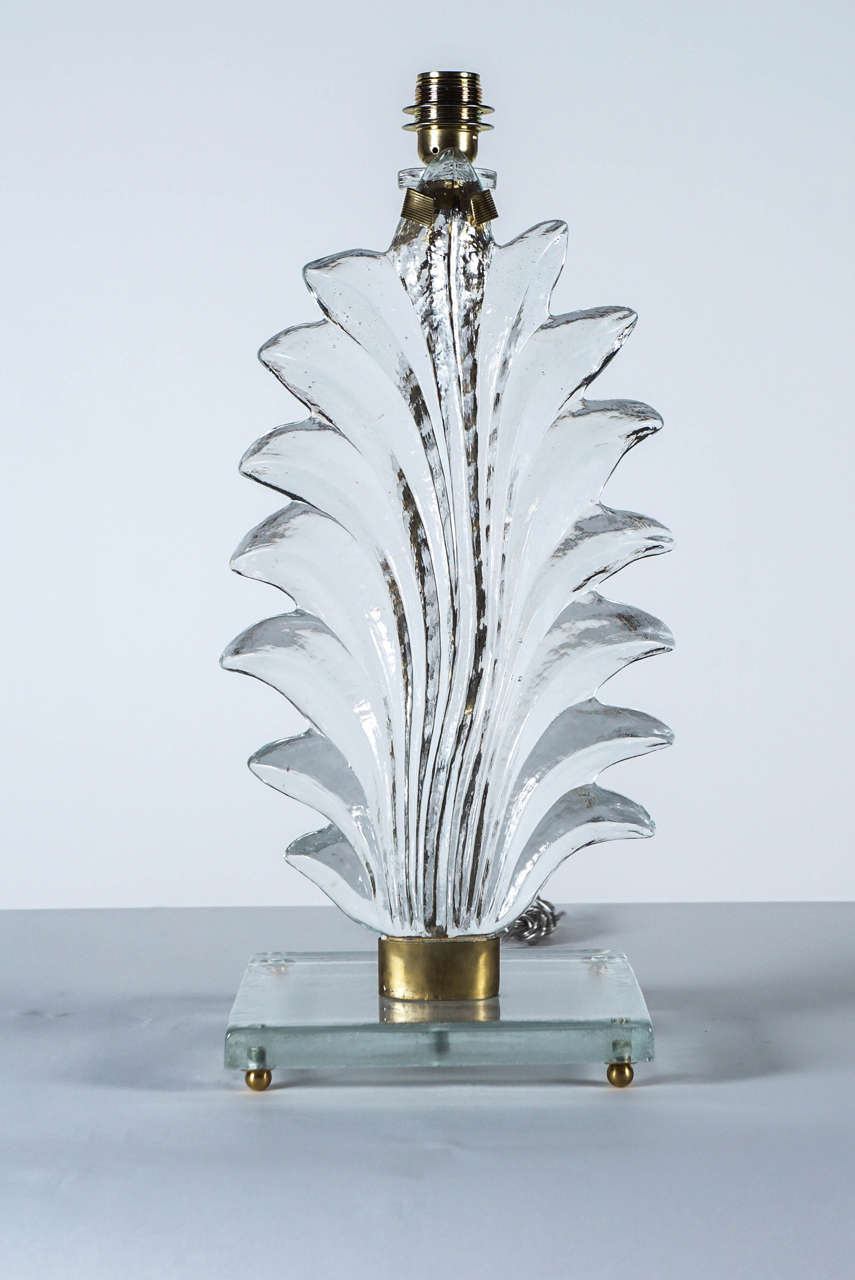 A Pair of Murano Cast Glass and Brass Palm Form Table Lamps
