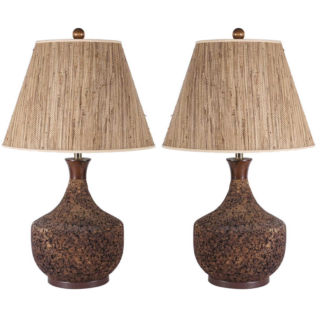 Pair of Oversized Cork and Wood Table Lamps