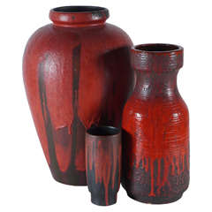A Trio of Red West German Pottery Vessels