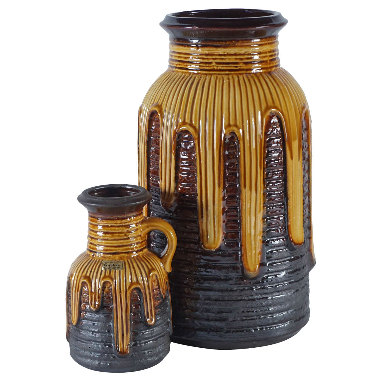 A Yellow and Brown West German Pottery Duo