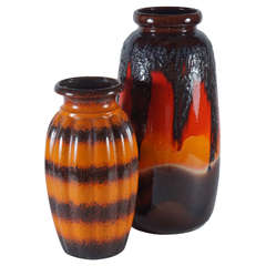 Pair of West German Pottery Vases in Orange