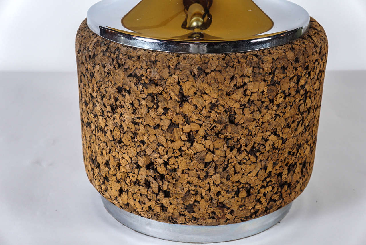 A Pair of Monumental Cork and Chrome Table Lamps 1