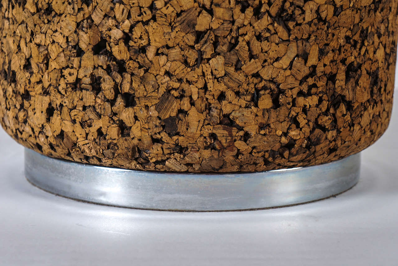 A Pair of Monumental Cork and Chrome Table Lamps 2