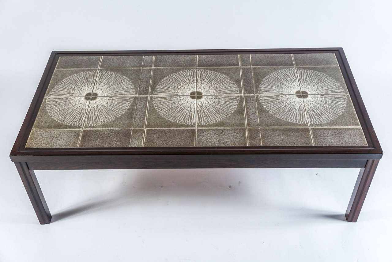 Inlay Danish Tile-Top Coffee Table in the Style of Roger Capron