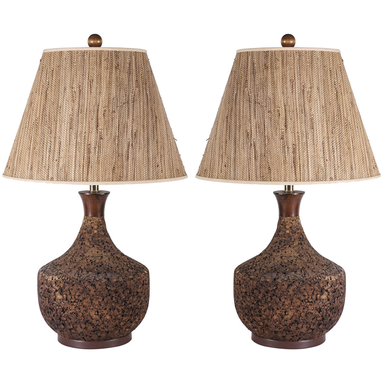 Pair of Oversized Cork and Wood Table Lamps at 1stDibs