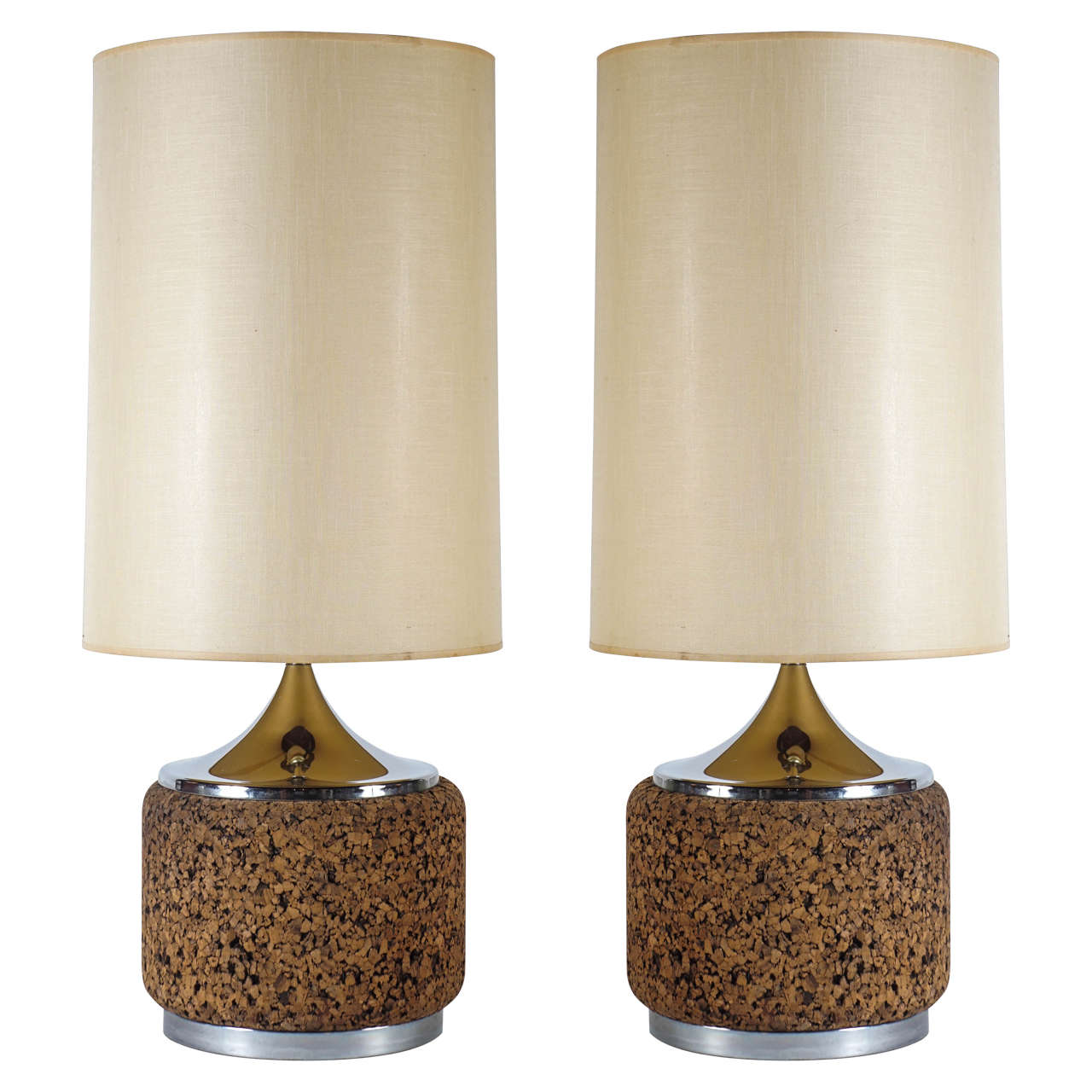 A Pair of Monumental Cork and Chrome Table Lamps at 1stDibs