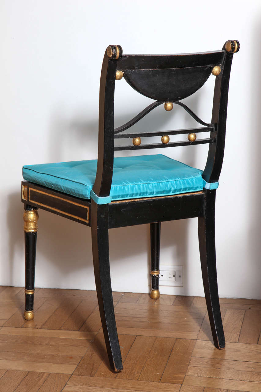 Set of 19th Century Ebonized and Parcel Gilt Egyptian Revival Regency Chairs For Sale 3