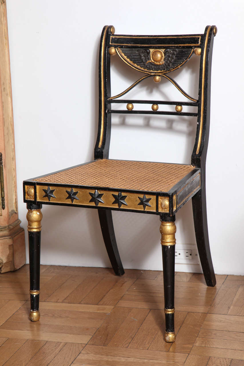 Set of 19th Century Ebonized and Parcel Gilt Egyptian Revival Regency Chairs For Sale 4