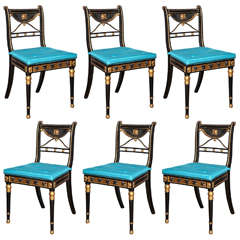 Set of 19th Century Ebonized and Parcel Gilt Egyptian Revival Regency Chairs