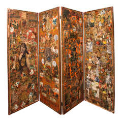 Late 19th Century Victorian Decoupage Four-Panel Screen