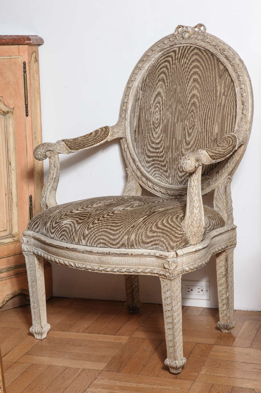 A Carved and Painted Neo-Classical Fauteuil, Italian, 18th Century