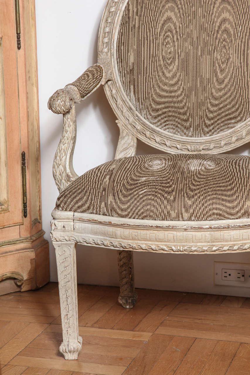 Neoclassical Carved and Painted Neo-Classical Fauteuil, Italian, 18th Century For Sale