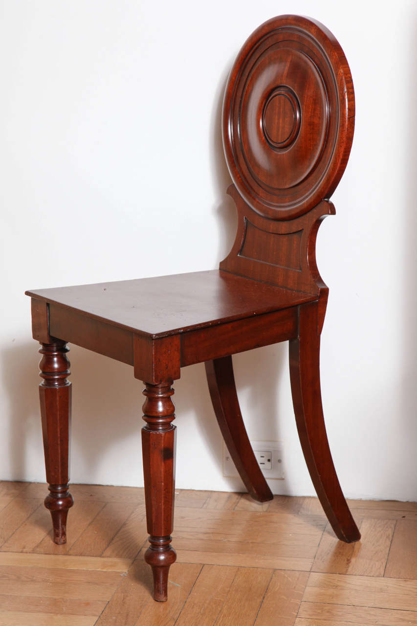 Pair of Carved Mahogany Hall Chairs, England, Early 19th Century For Sale 1