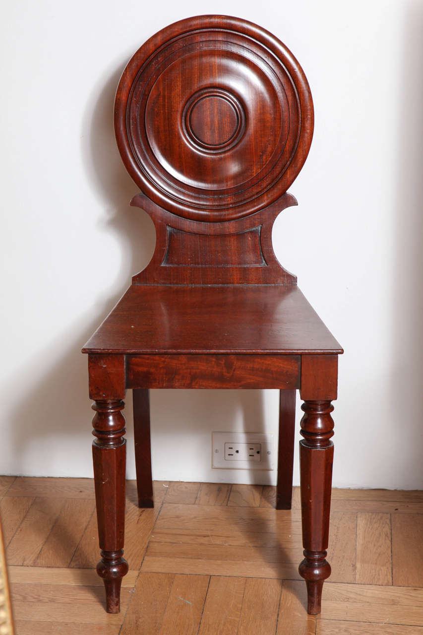 Pair of Carved Mahogany Hall Chairs, England, Early 19th Century For Sale 4