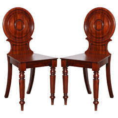 Pair of Carved Mahogany Hall Chairs, England, Early 19th Century