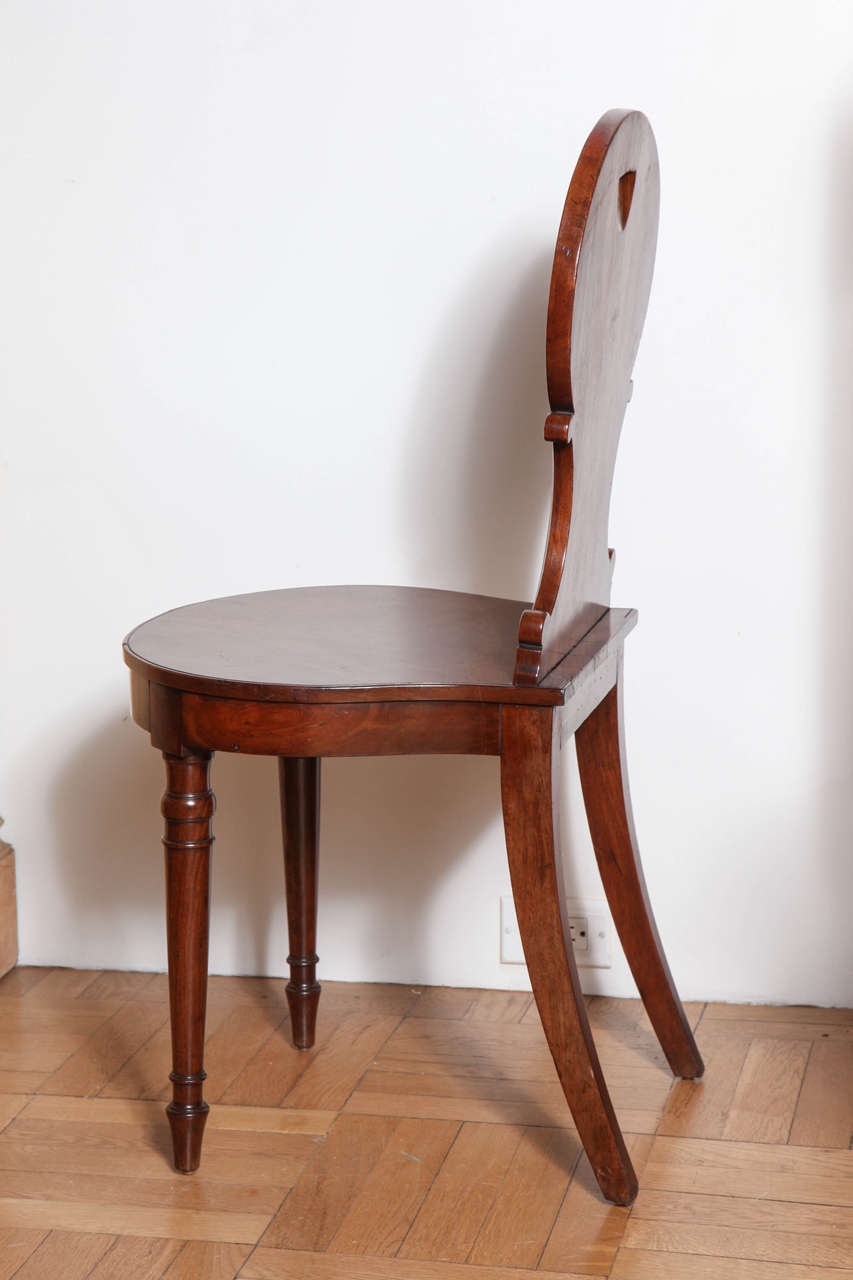 Pair of Carved Mahogany Hall Chairs, England, Early 19th Century For Sale 1
