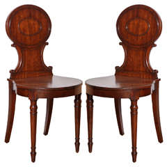 Pair of Carved Mahogany Hall Chairs, England, Early 19th Century