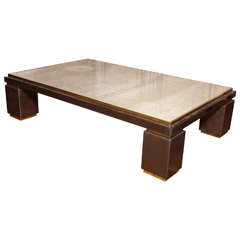 Travertine Topped Copper and Brass Low Table, France, 1970s