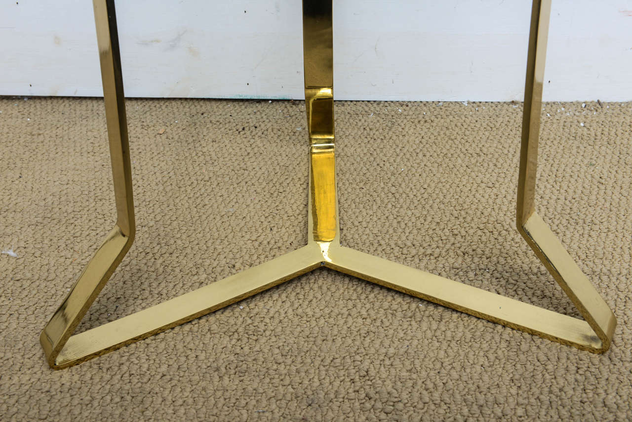 Polished Pair Mid Century Modern Brass Glass Top Sculptural Side Tables