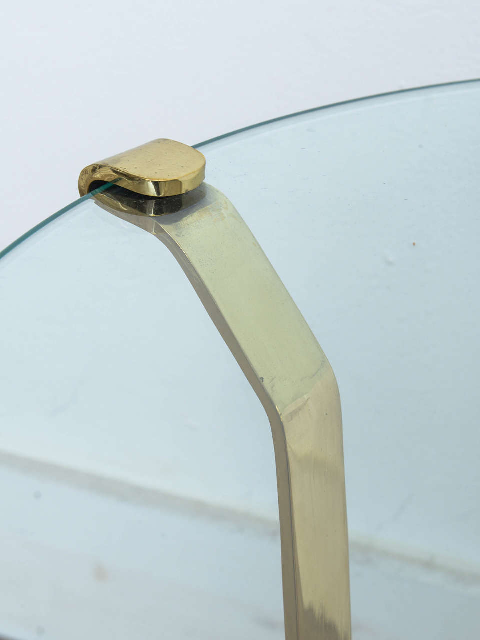Pair Mid Century Modern Brass Glass Top Sculptural Side Tables 1