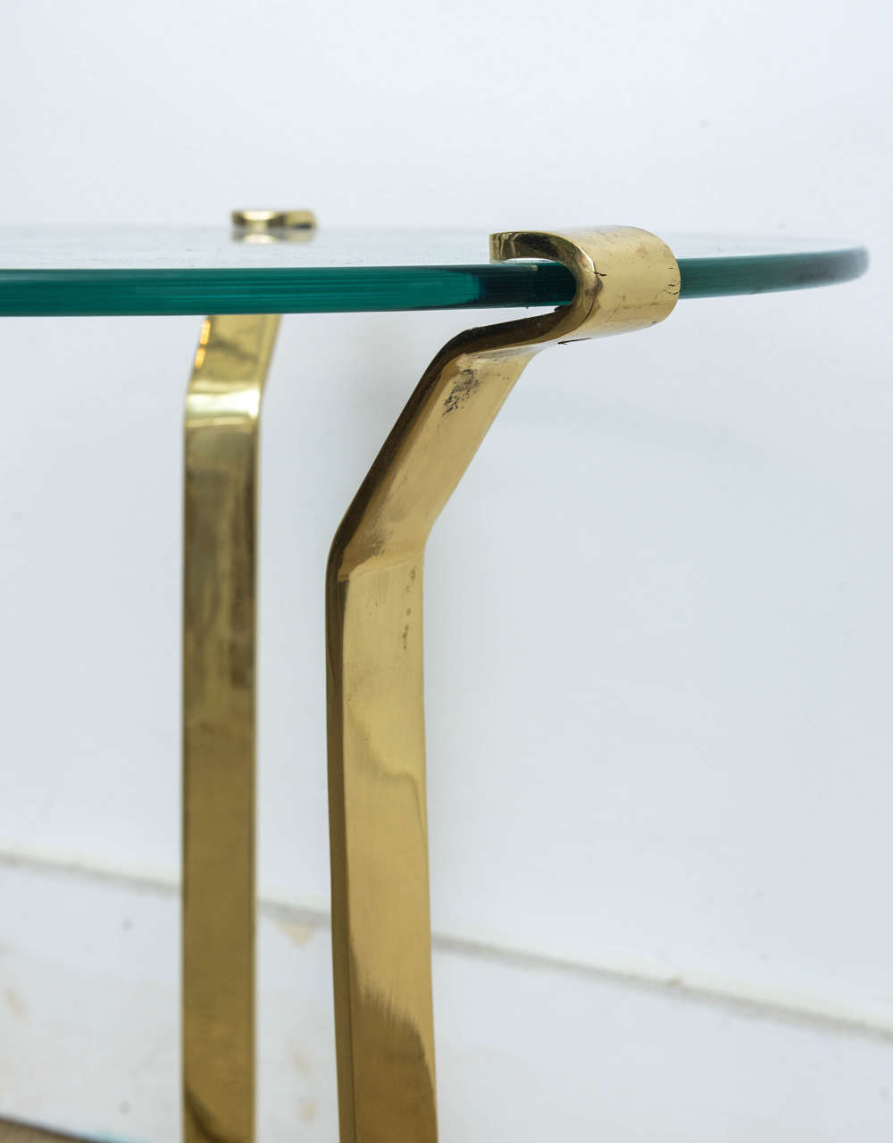 Pair Mid Century Modern Brass Glass Top Sculptural Side Tables 2