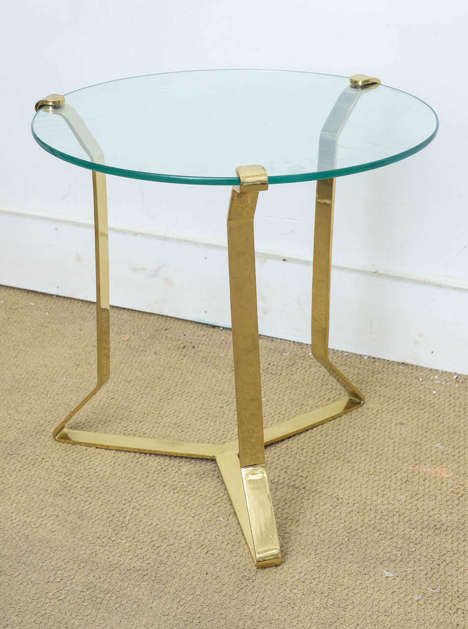 Pair Mid Century Modern Brass Glass Top Sculptural Side Tables 4