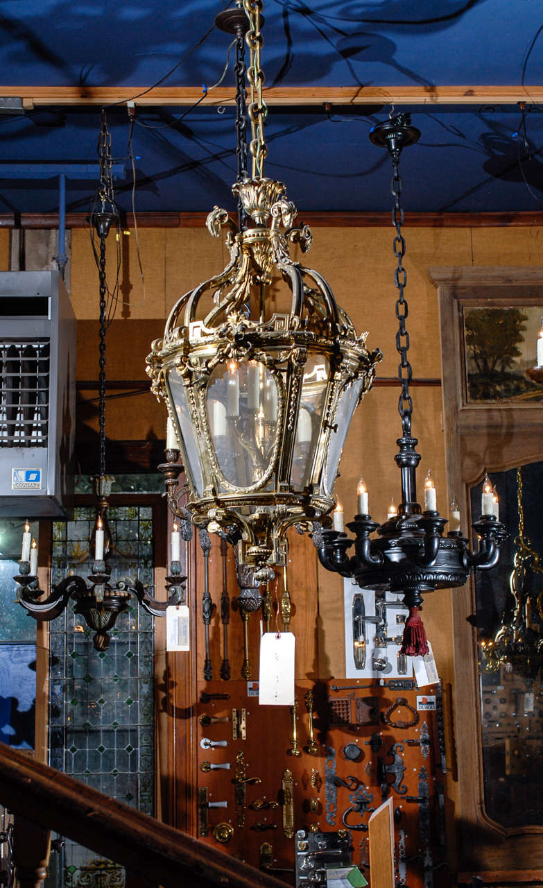 French 19th C. Gilt Brass Lantern With Exceptional Detail For Sale 5