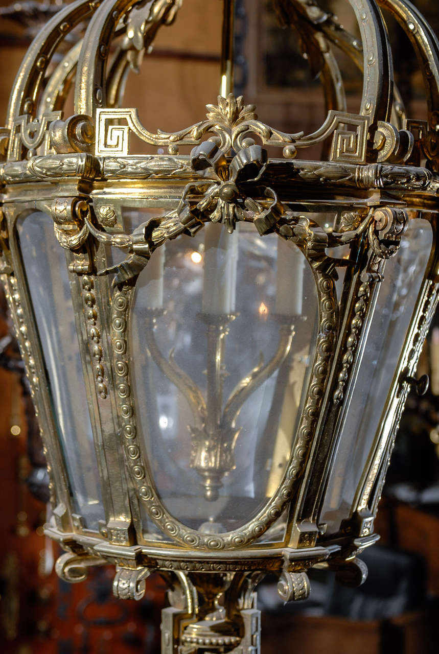 French 19th C. Gilt Brass Lantern With Exceptional Detail For Sale 3