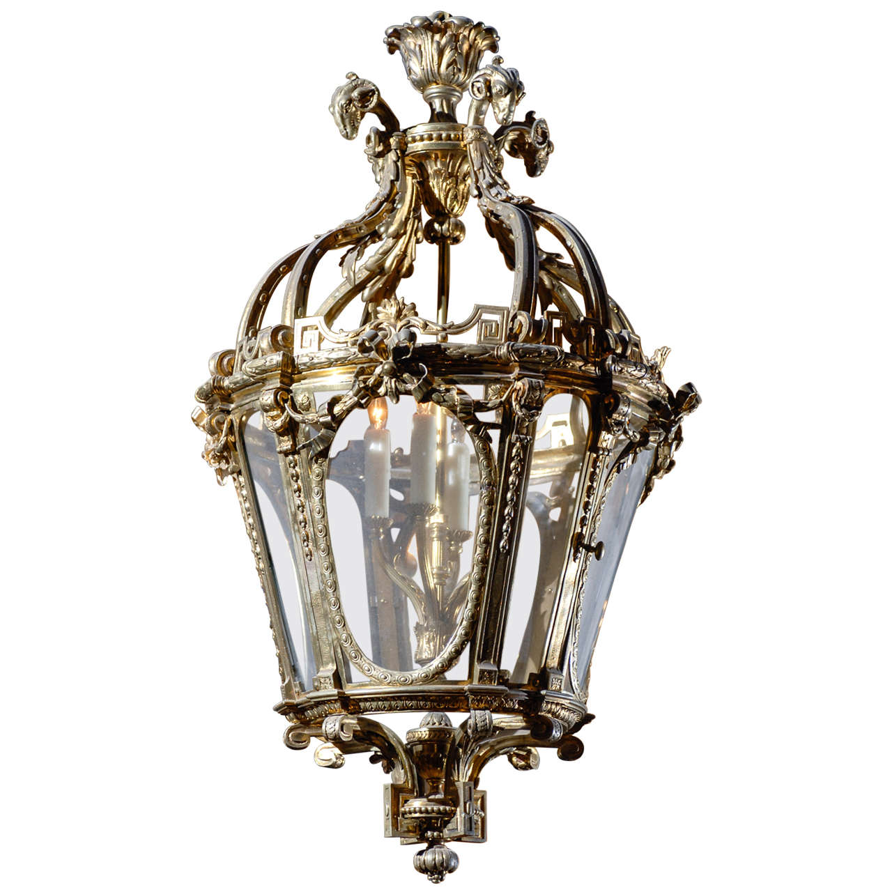 French 19th C. Gilt Brass Lantern With Exceptional Detail For Sale