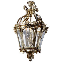 Antique French 19th C. Gilt Brass Lantern With Exceptional Detail