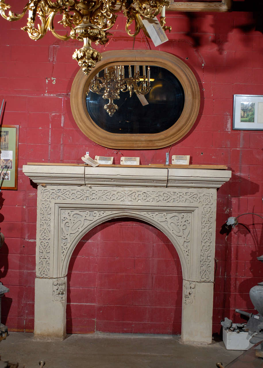 19th C English Carved Stone Gothic Revival Mantel For Sale 4
