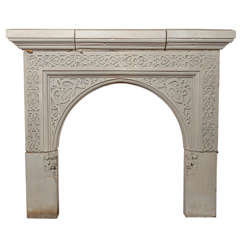 Antique 19th C English Carved Stone Gothic Revival Mantel