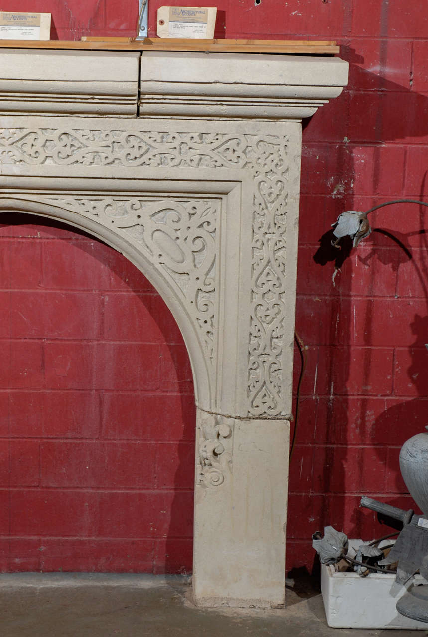 19th C English Carved Stone Gothic Revival Mantel