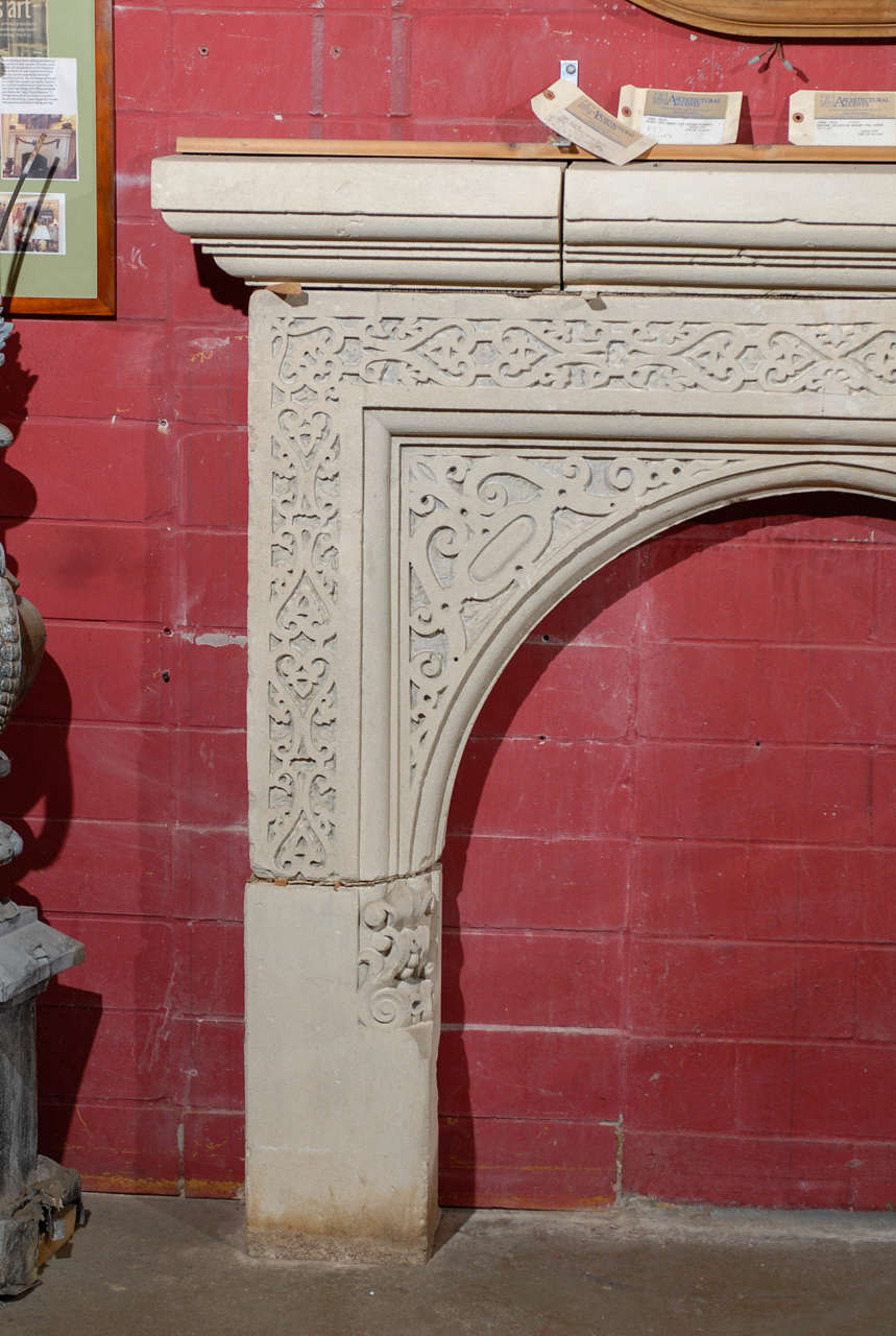 19th C English Carved Stone Gothic Revival Mantel In Good Condition For Sale In Atlanta, GA