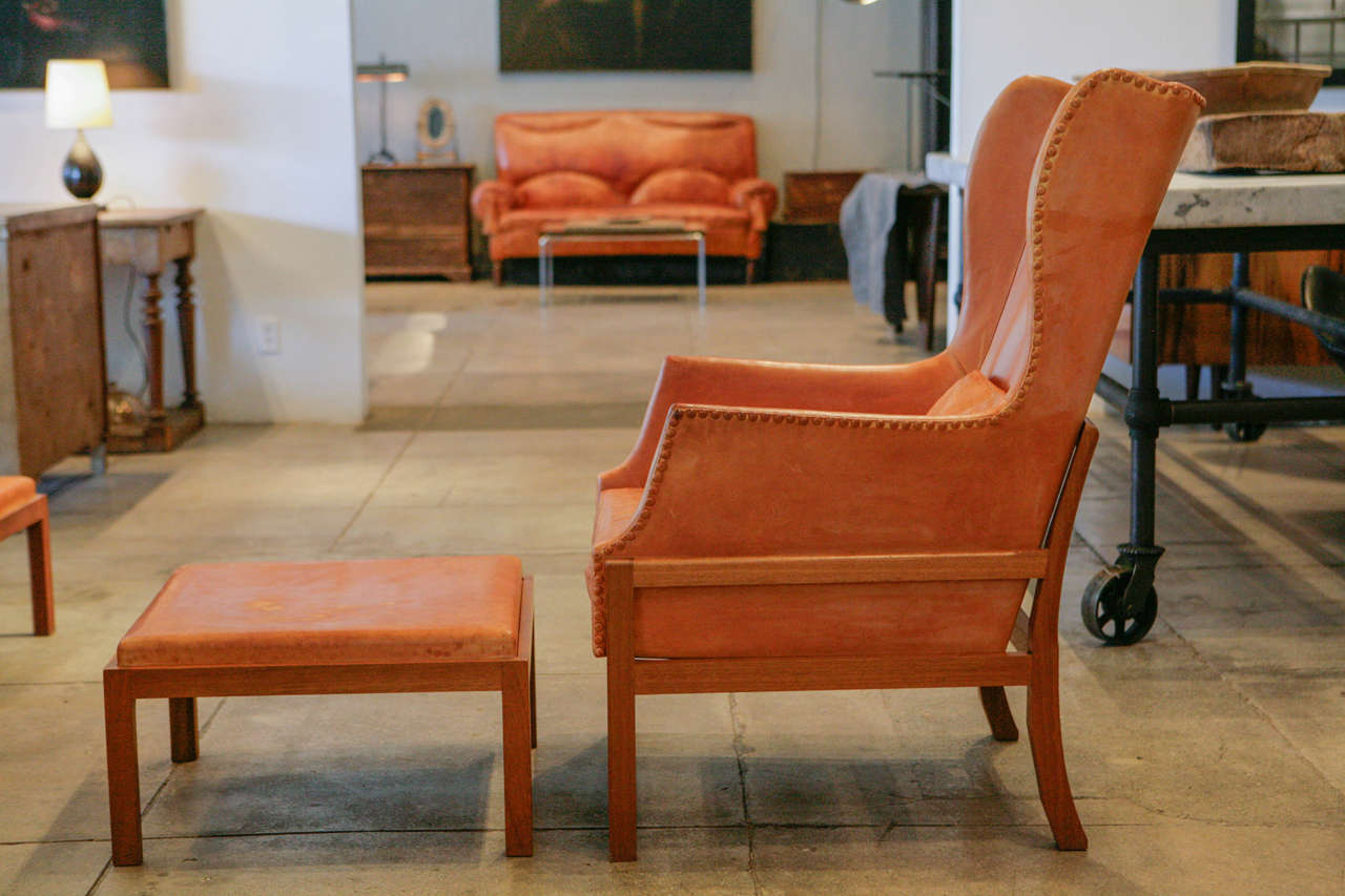 Leather Pair of Mogens Koch Wing Chairs, Denmark 1930