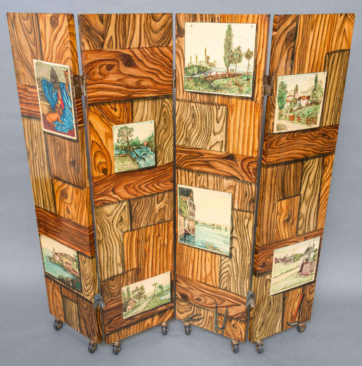 Mid-20th Century Chamber Screen In the manner of Fornasetti, Italy circa 1960 For Sale