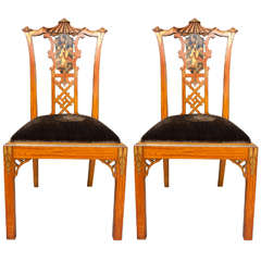 Antique Salomon Hille attributed pair of Chippendale revival chairs, England circa 1920