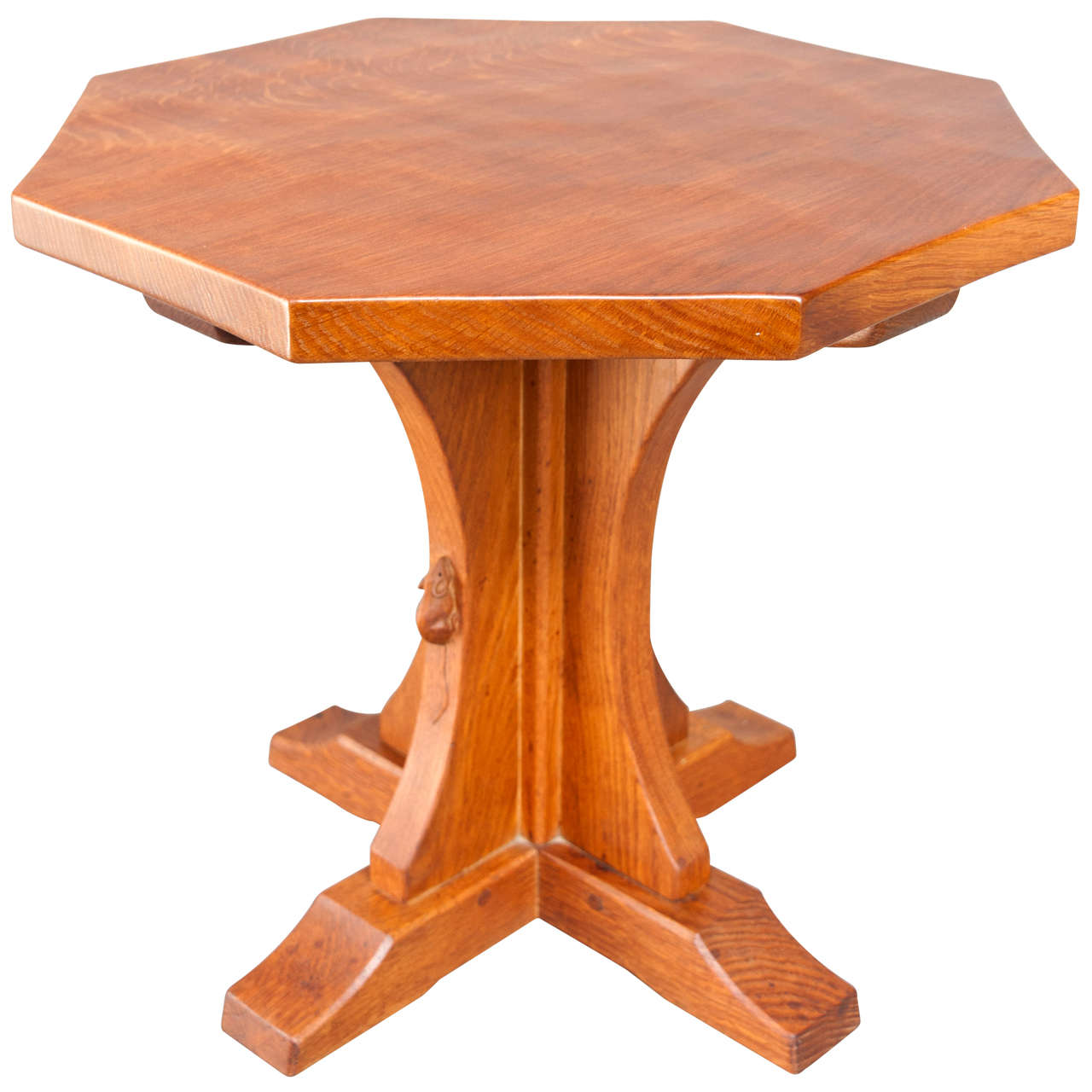 Robert "Mouseman" Thompson oak octagonal side table, England circa 1965