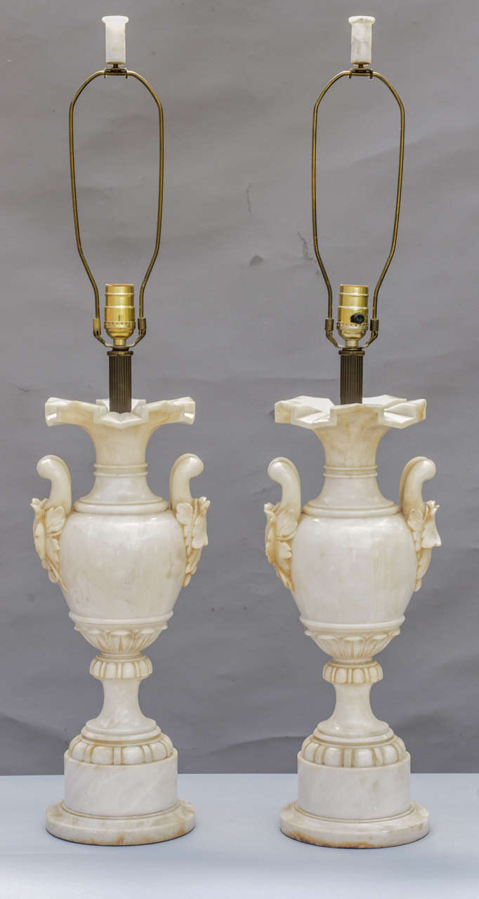 Italian Fine Pair of Alabaster Urn Lamps