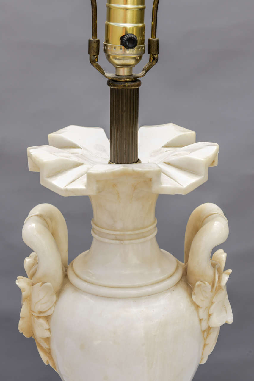 Fine Pair of Alabaster Urn Lamps In Excellent Condition In West Palm Beach, FL