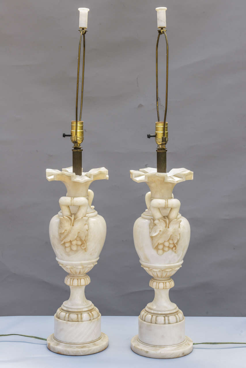 Fine Pair of Alabaster Urn Lamps 1