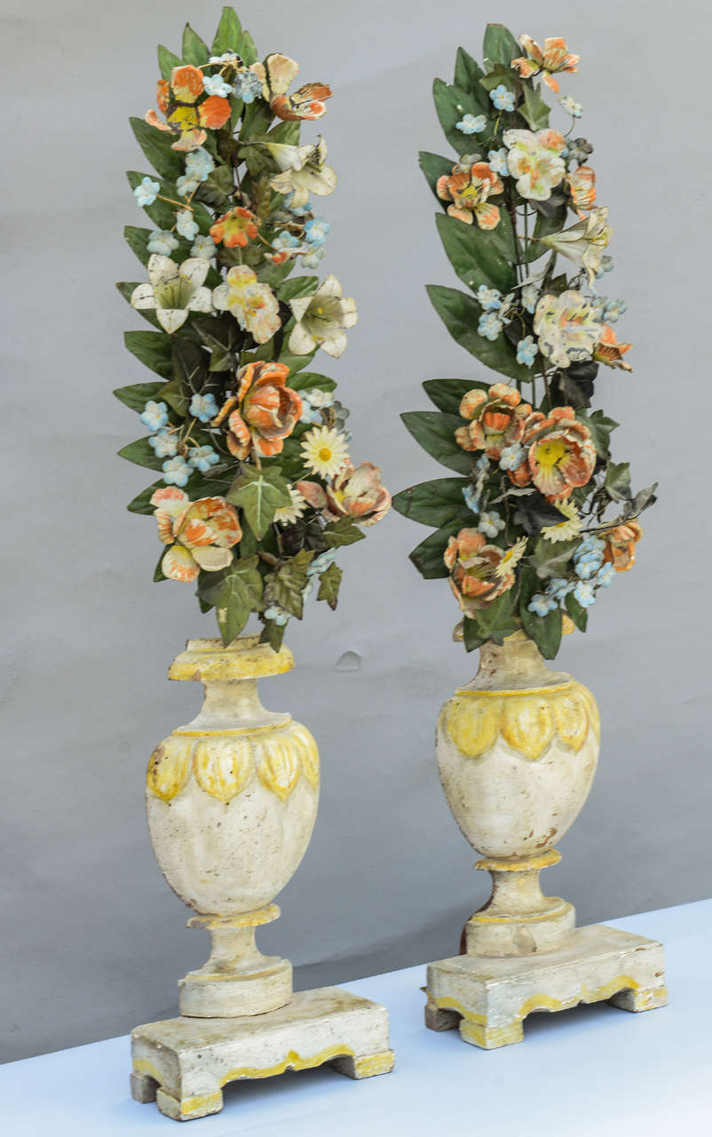 Pair of Polychromed Tole Porta Palma