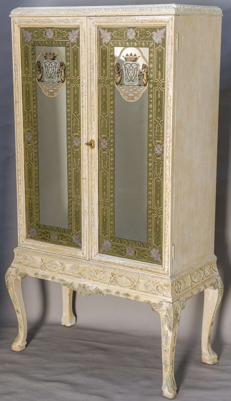 American Painted Cabinet with Eglomise Doors For Sale
