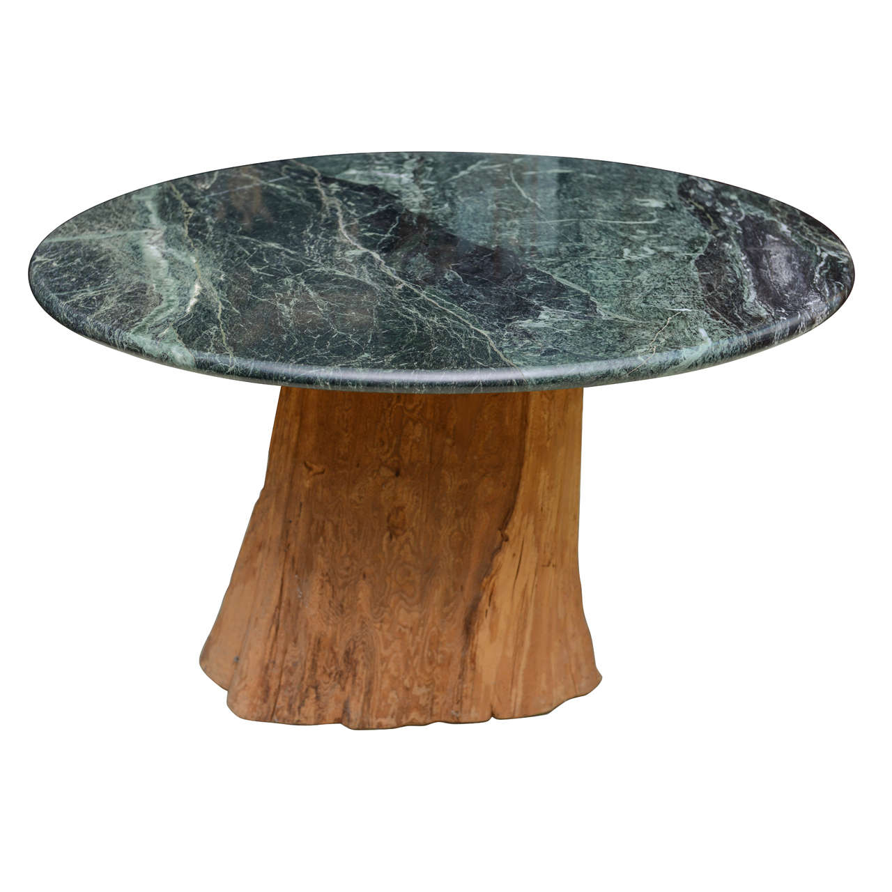 Chic Mid-Century Modern Dining Table, Michael Taylor designed this Classic beauty. The 1970s natural sandblasted petrified wood tree trunk table from the south west desert exemplifies an early entry into organic and environmental design. 
Vintage