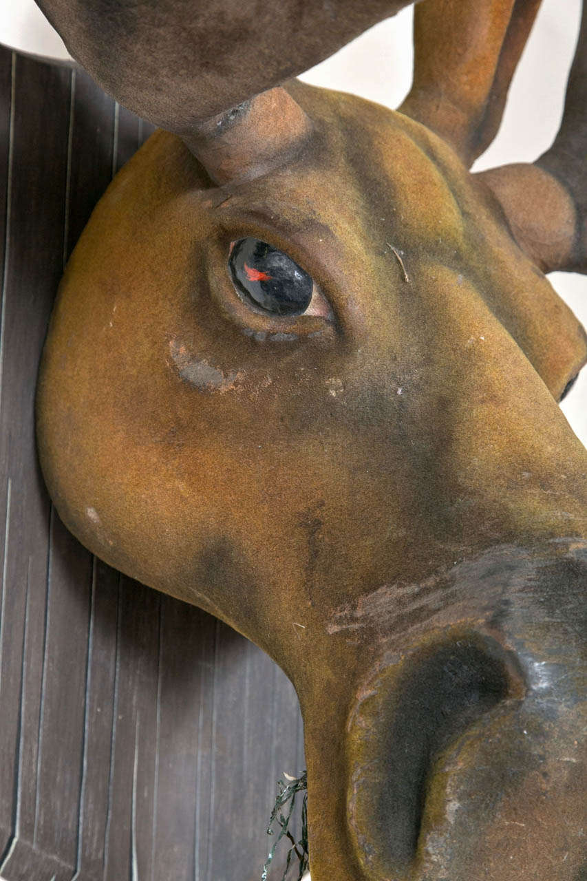 Folk Art Faux Flocked Moose Head For Sale
