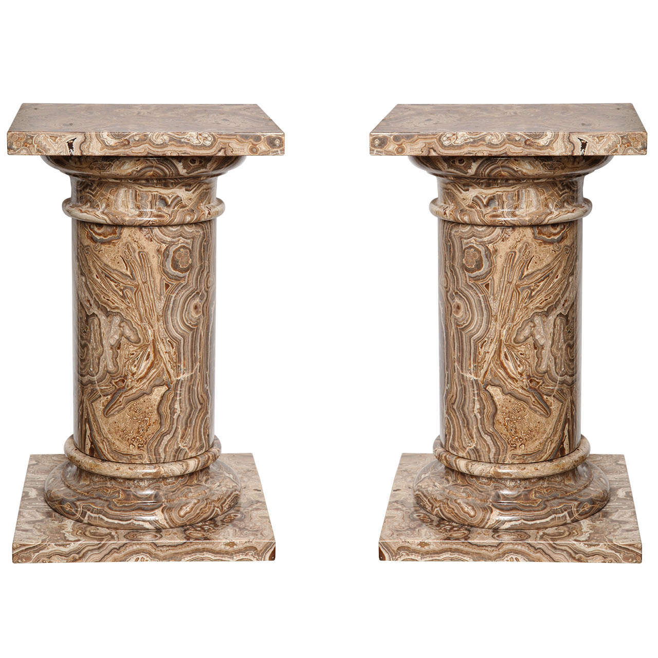 A Pair of Round Agate Pedestals