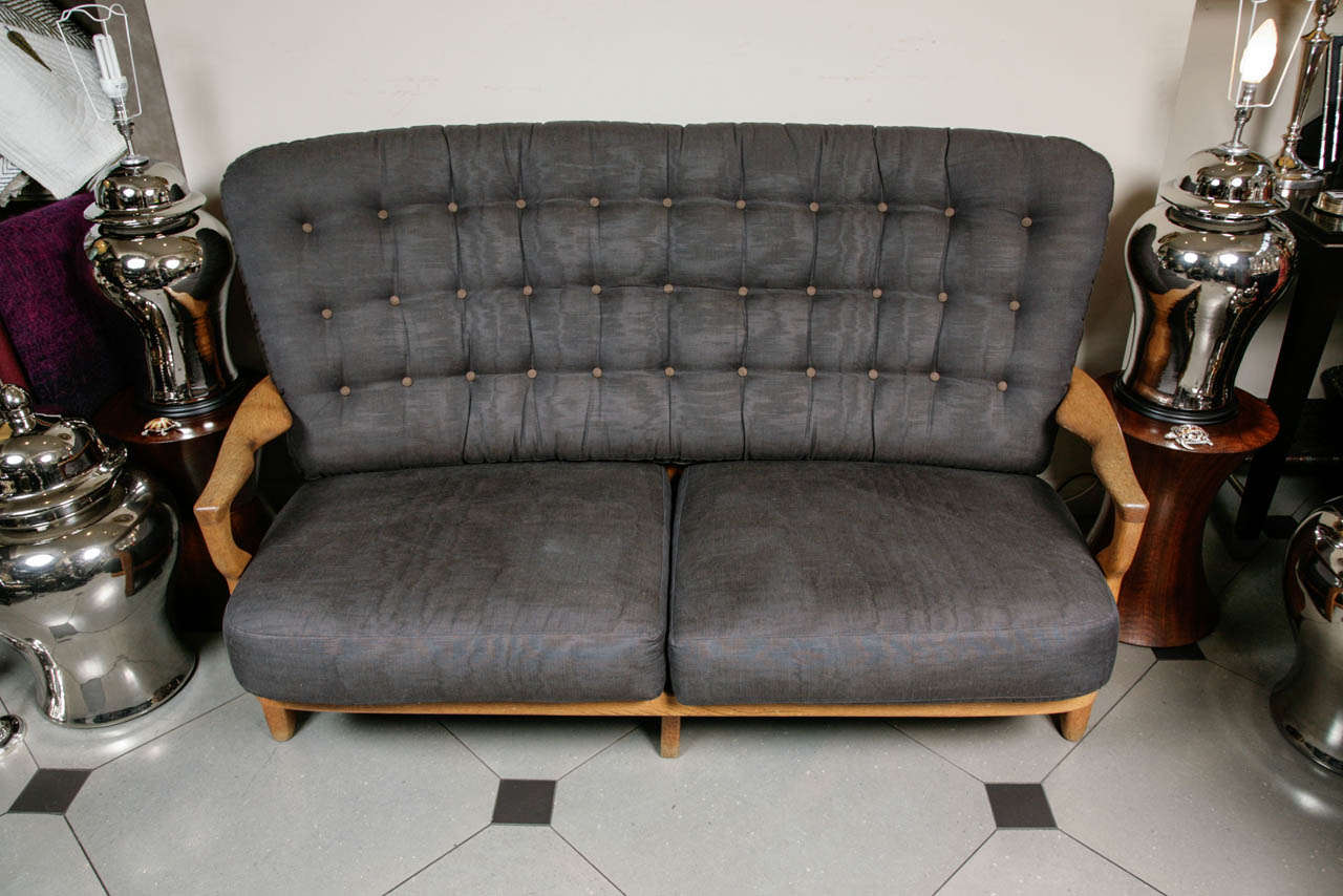 French Mid Century Oak Two seat Sofa by Guillerme et Chambron, circa 1940